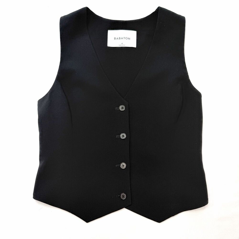 Aritzia Babaton Black Waistcoat Vest Size 4 Minimalist Old Money Quiet Luxury